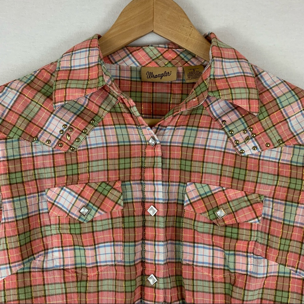 WRANGLER | Studded Western Plaid Button Down Top Womens Size S Small - Picture 2 of 7